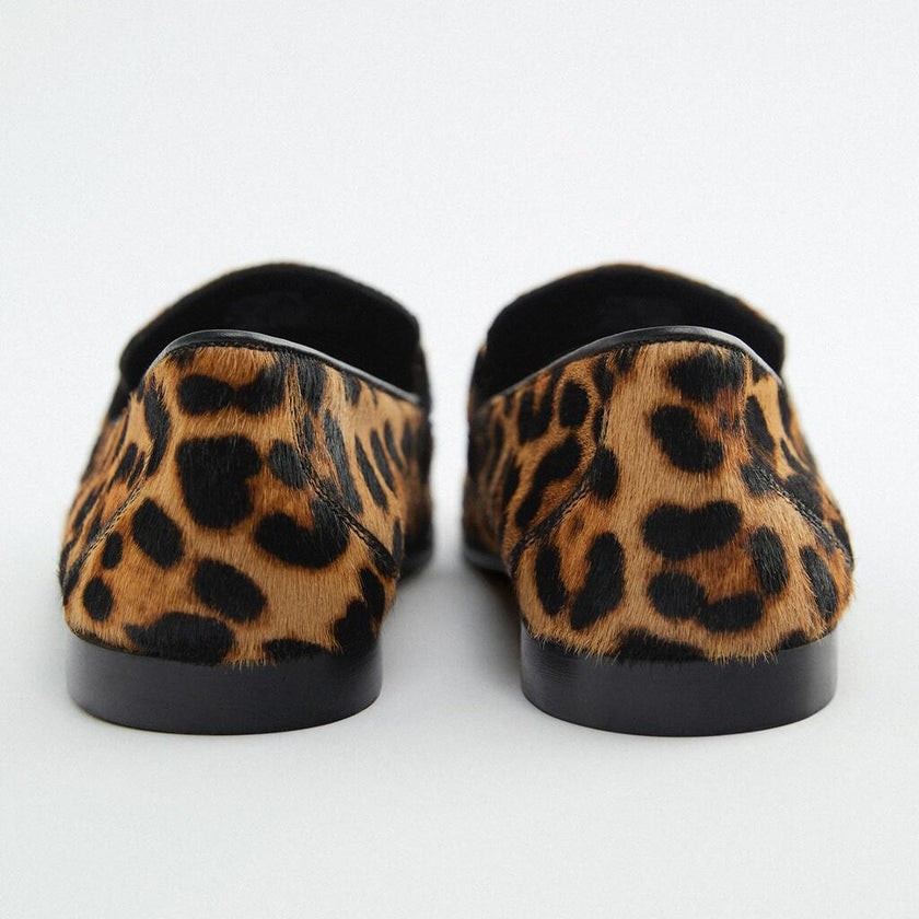 Adrianna - Mocassim de Leopardo com Bico Quadrado e Bridão