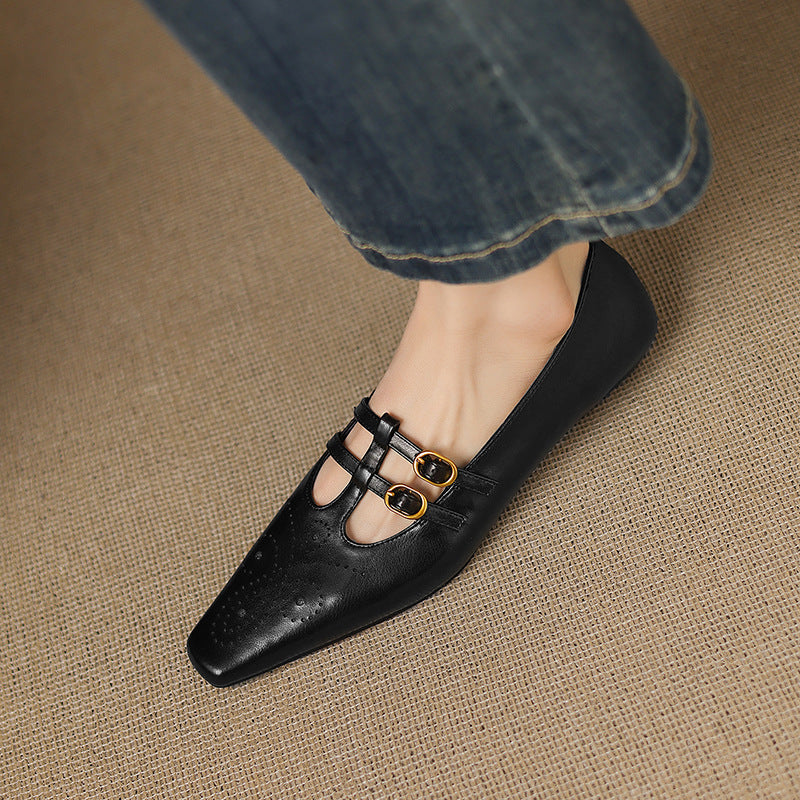 Ceyla | Sapatos planos Mary Jane de dupla alça com perfurações