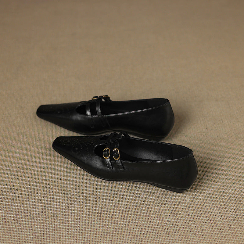 Ceyla | Sapatos planos Mary Jane de dupla alça com perfurações