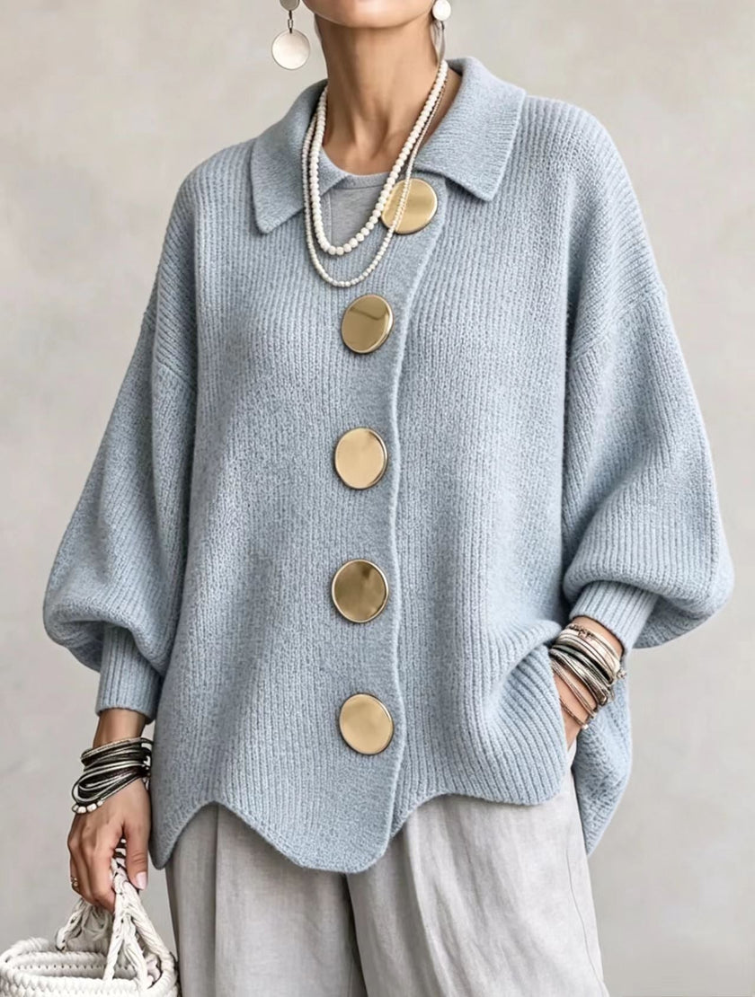 Isadora | Cardigan Longo com Grandes Botões Metálicos