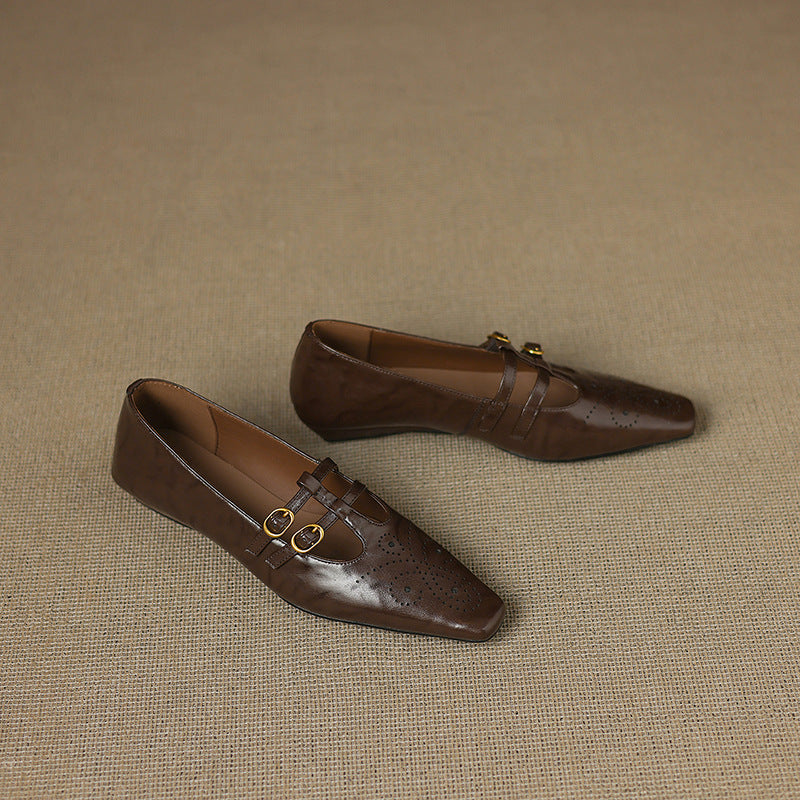 Ceyla | Sapatos planos Mary Jane de dupla alça com perfurações