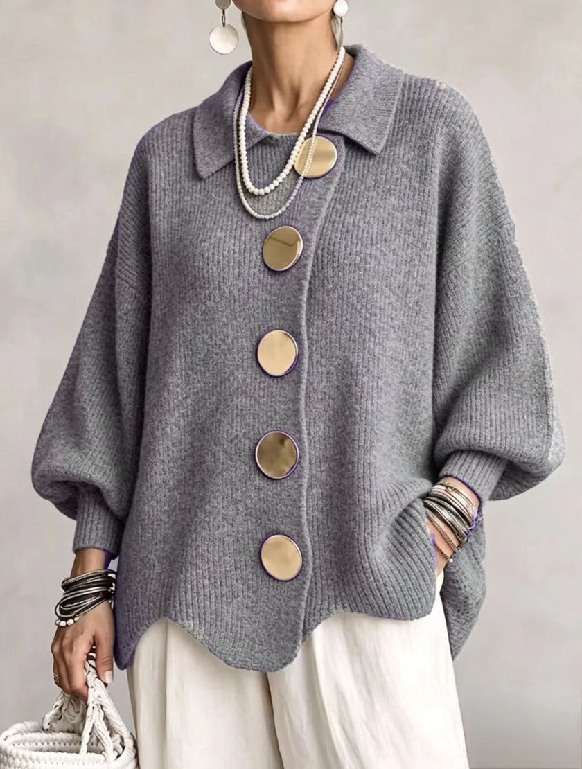 Isadora | Cardigan Longo com Grandes Botões Metálicos