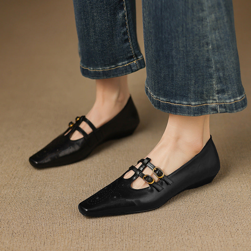 Ceyla | Sapatos planos Mary Jane de dupla alça com perfurações