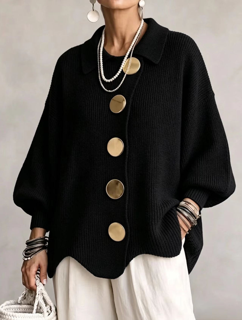 Isadora | Cardigan Longo com Grandes Botões Metálicos