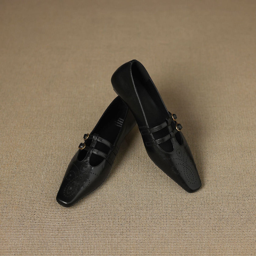 Ceyla | Sapatos planos Mary Jane de dupla alça com perfurações