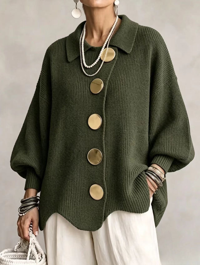 Isadora | Cardigan Longo com Grandes Botões Metálicos