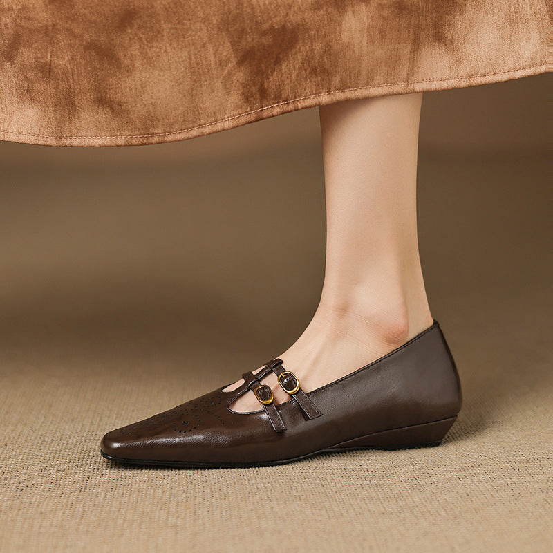 Ceyla | Sapatos planos Mary Jane de dupla alça com perfurações