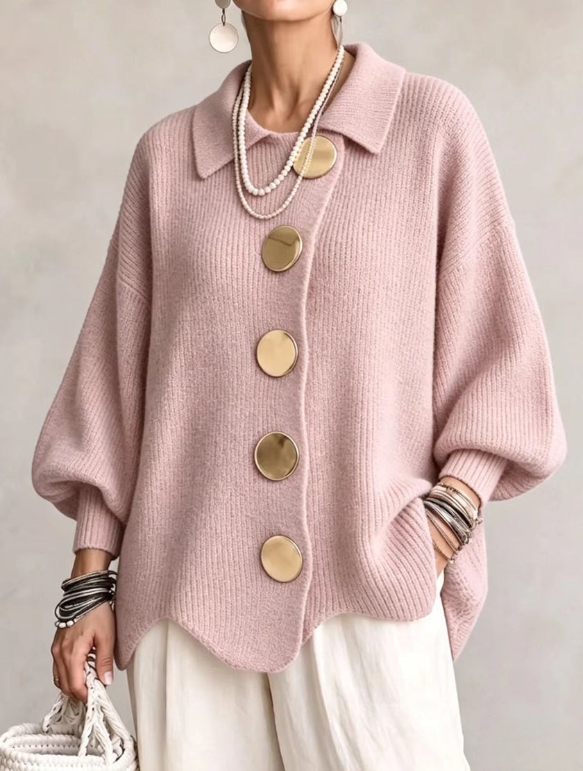 Isadora | Cardigan Longo com Grandes Botões Metálicos