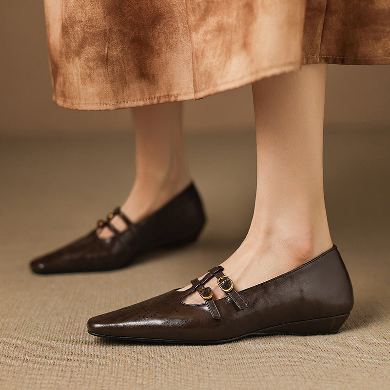 Ceyla | Sapatos planos Mary Jane de dupla alça com perfurações