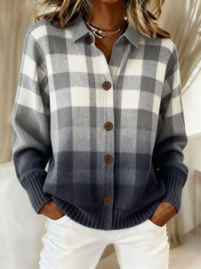 Agnes | Cardigan xadrez cinzento com botões