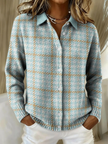 Clara | Cardigan aos quadrados em azul-céu