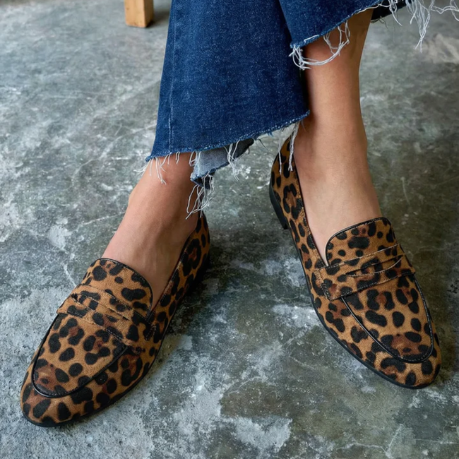 Azariah - Mocassim de Bico Redondo com Padrão de Leopardo