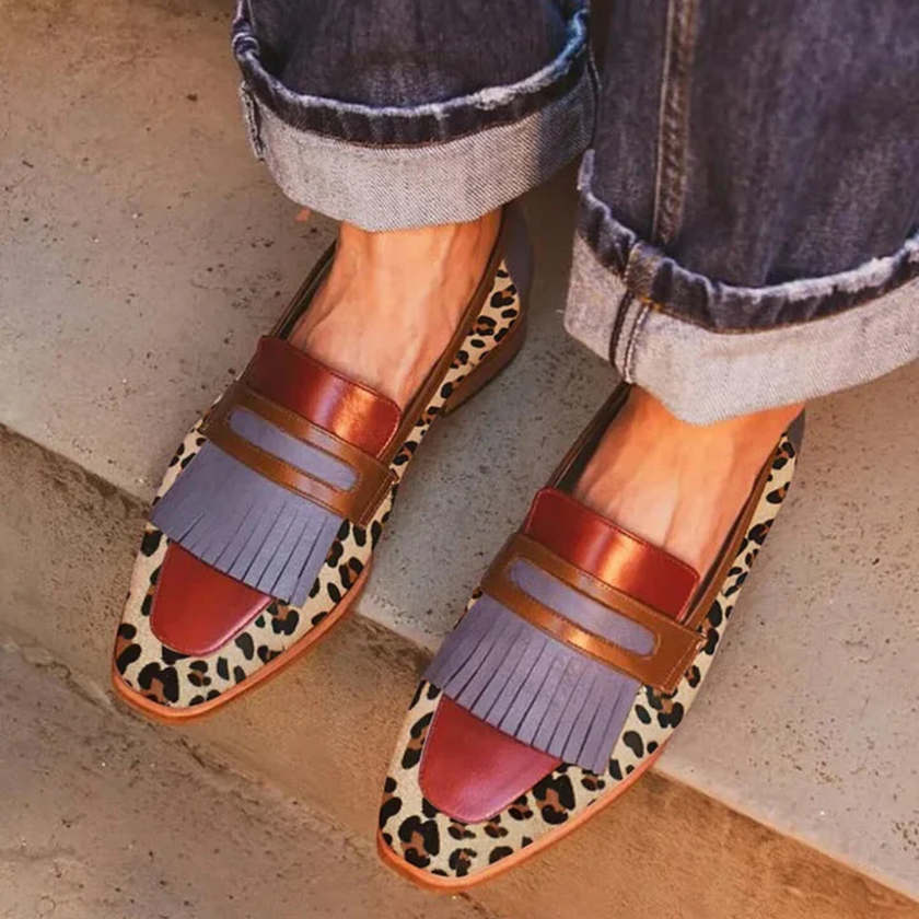 Zelda - Mocassim de Leopardo com Franja e Tira Frontal