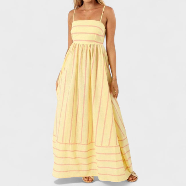 Vestido comprido às riscas feminino