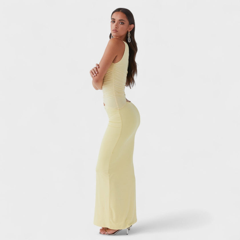 Vestido maxi assimétrico feminino