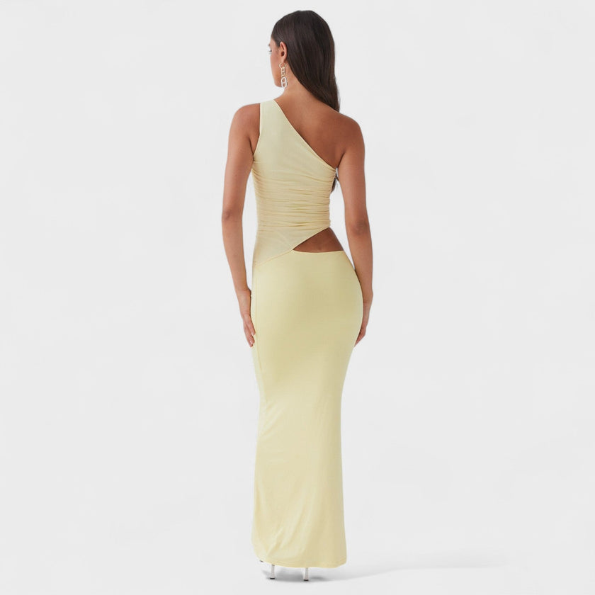 Vestido maxi assimétrico feminino
