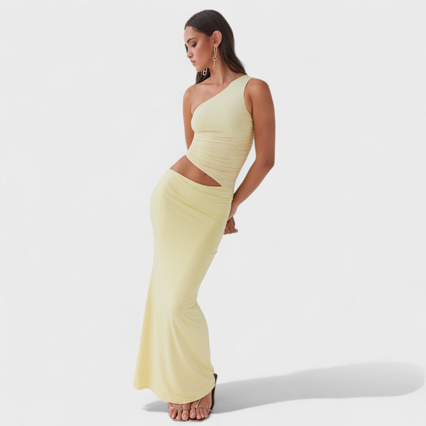 Vestido maxi assimétrico feminino