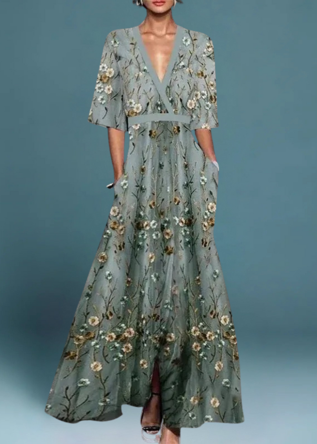 Vestido maxi floral elegante feminino