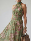 Vestido midi Mirelle com decote halter e franzido