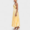 Vestido maxi amarelo plissado feminino