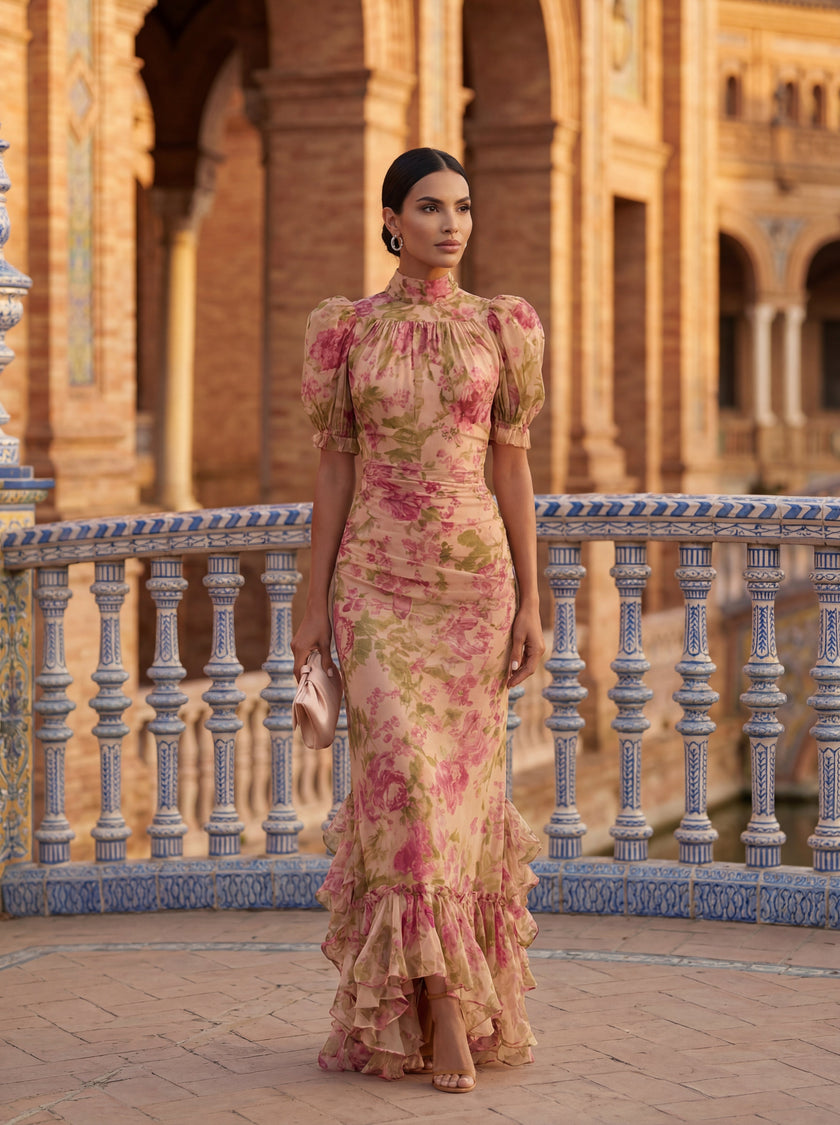 Matilde | Vestido Maxi Floral de Gola Alta