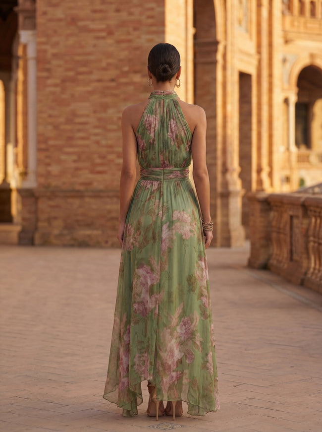 Leonor | Vestido Maxi Halter com Estampado Floral