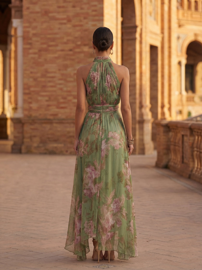 Leonor | Vestido Maxi Halter com Estampado Floral