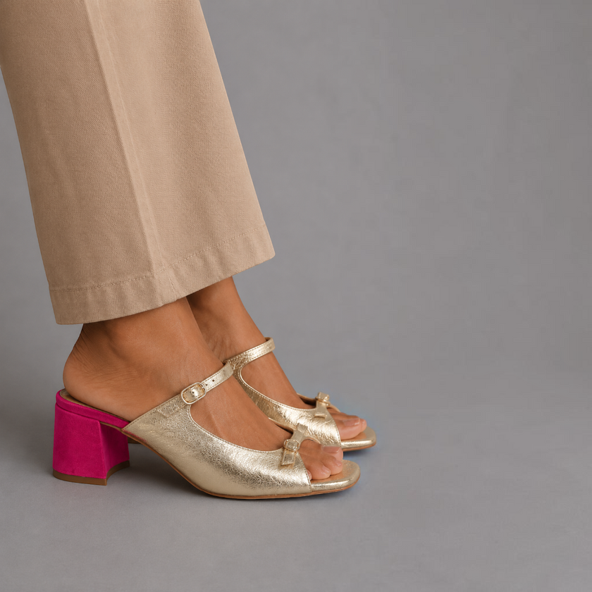 Fabiana – Sandálias de salto bloco com brilho elegante