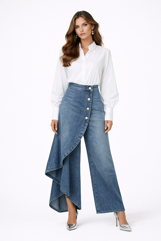 Saia-Calça Leonor Denim Assimétrica