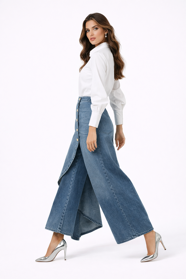Saia-Calça Leonor Denim Assimétrica