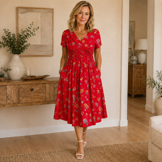 Lívia | Vestido Midi Floral com Decote Cruzado