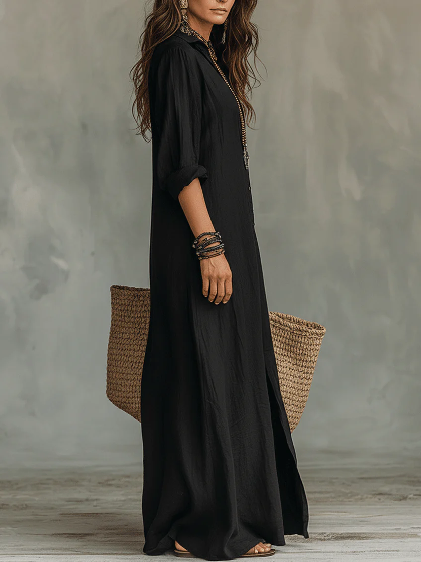Zerea | Vestido maxi fluido com botões
