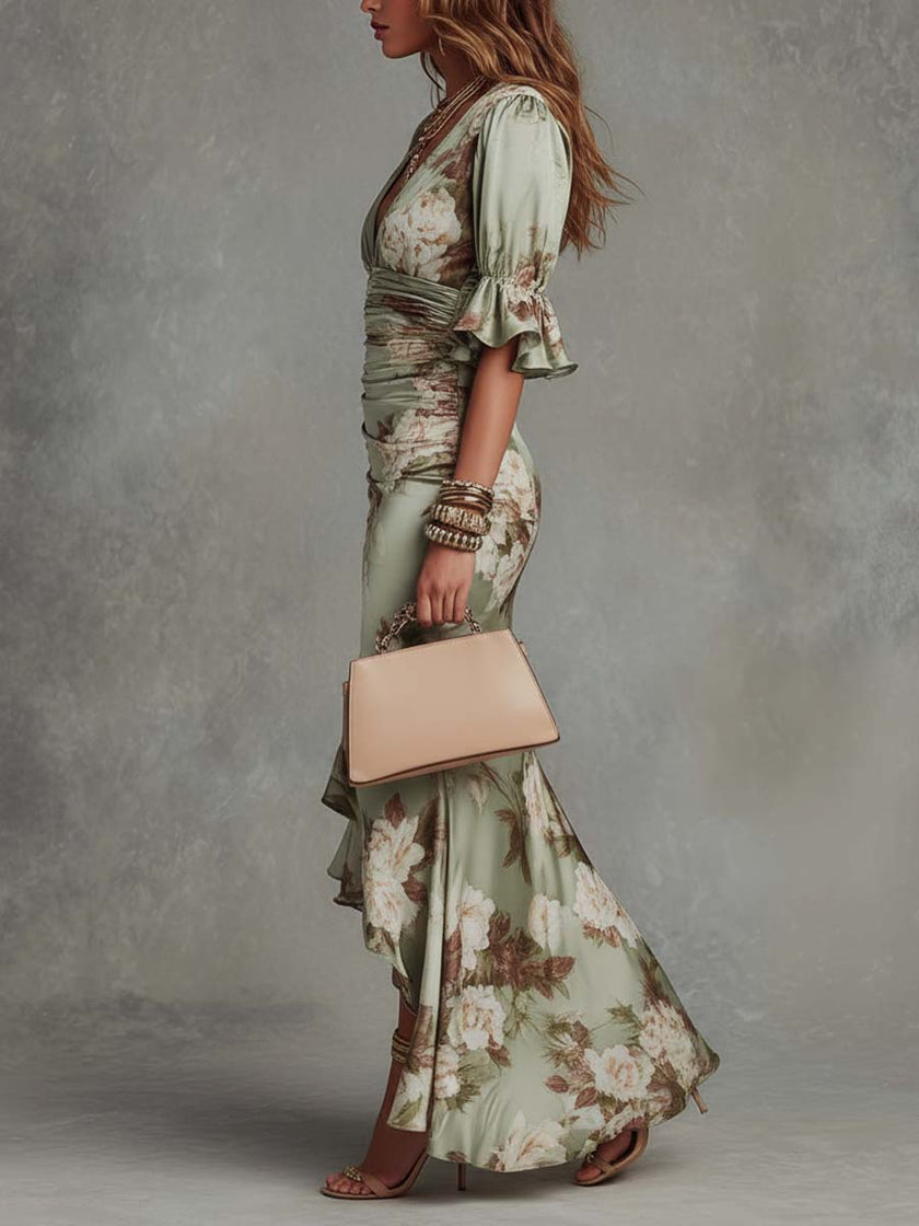 Soraia | Vestido Midi Floral com Saia Assimétrica