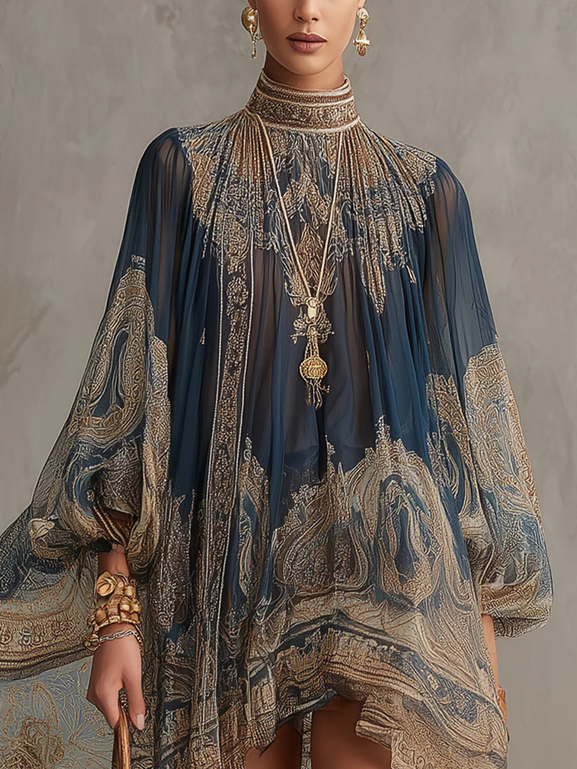 Bérénice | Vestido assimétrico com padrão barroco