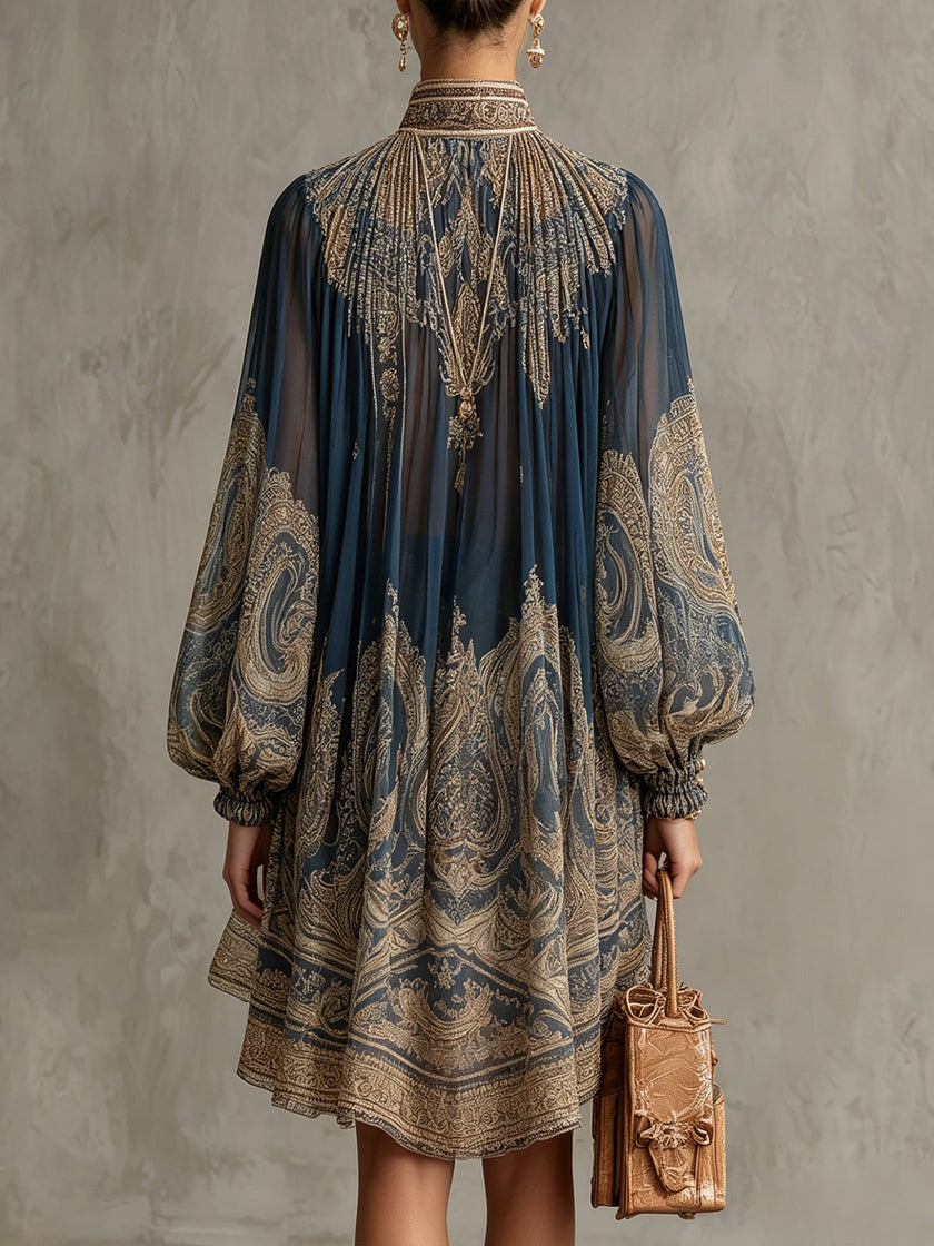 Paula | Vestido mini barroco de gola subida
