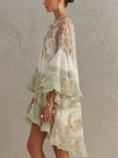 Rosalie | Vestido curto floral com folhos verdes
