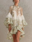 Rosalie | Vestido curto floral com folhos verdes