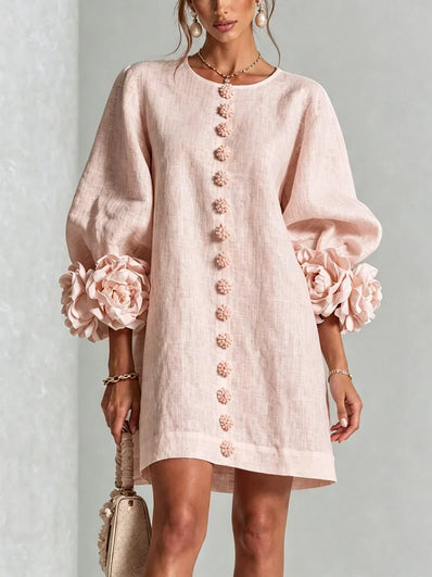 Adriana — Vestido Curto com Botões e Punhos Florais