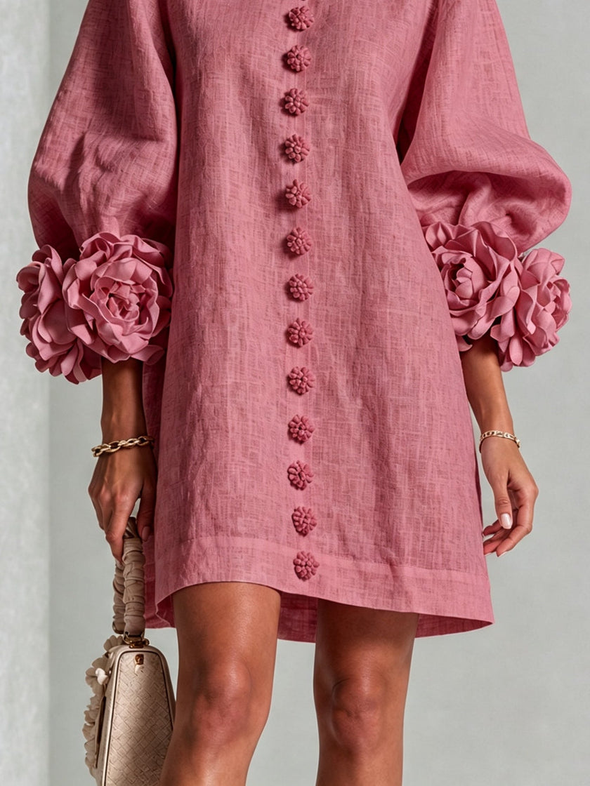 Andressa — Vestido Curto com Mangas Bufantes e Punhos Florais