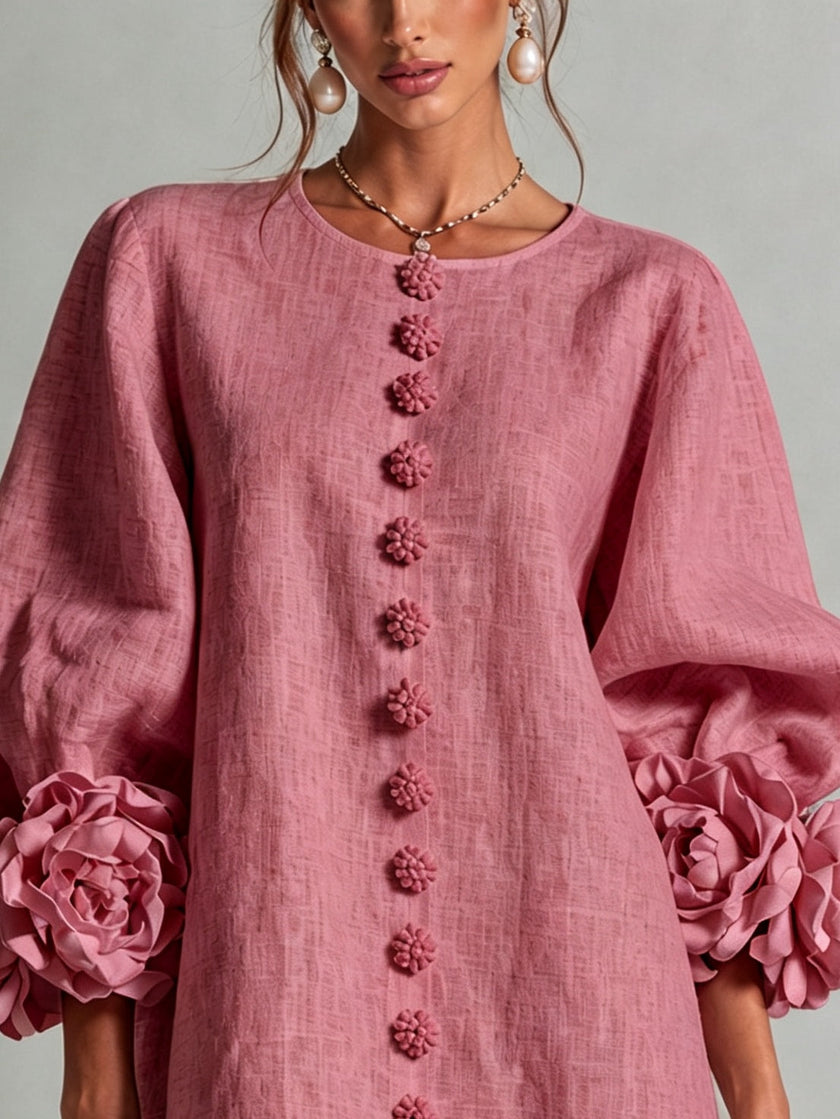 Andressa — Vestido Curto com Mangas Bufantes e Punhos Florais