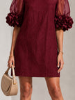Ana — Vestido Curto com Mangas Transparentes e Punhos Florais