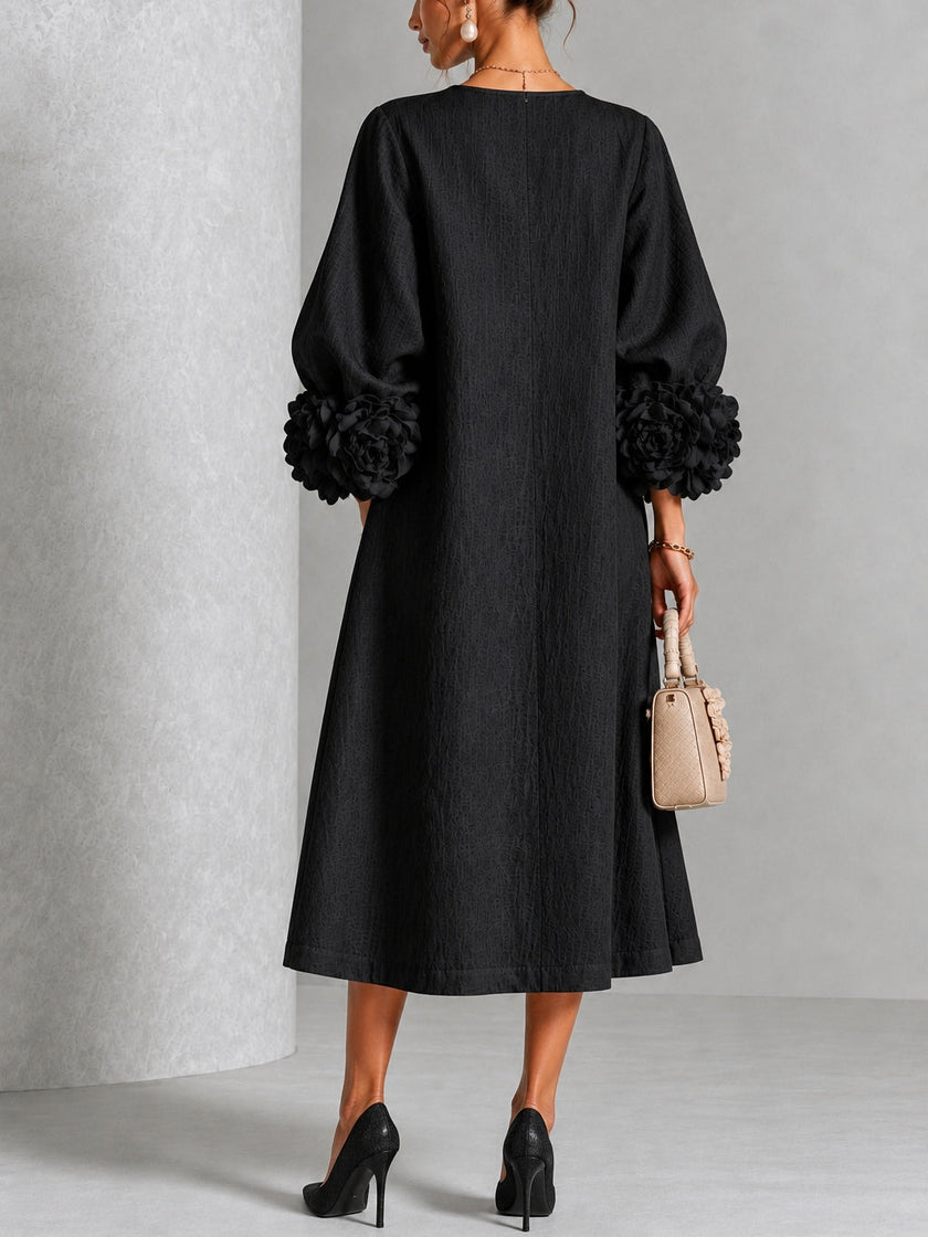 Camila — Vestido Midi Amplo com Botões e Punhos Florais