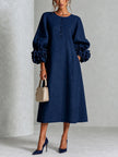 Aurora — Vestido Midi Fluido com Punhos de Rosetas