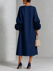 Aurora — Vestido Midi Fluido com Punhos de Rosetas