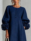 Aurora — Vestido Midi Fluido com Punhos de Rosetas