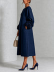 Aurora — Vestido Midi Fluido com Punhos de Rosetas