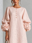 Bárbara — Vestido Midi com Mangas Compridas Bufantes e Flores
