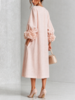 Bárbara — Vestido Midi com Mangas Compridas Bufantes e Flores