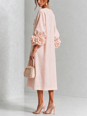 Bárbara — Vestido Midi com Mangas Compridas Bufantes e Flores