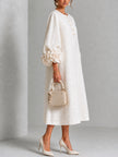 Beatriz — Vestido Midi Texturizado com Punhos Florais